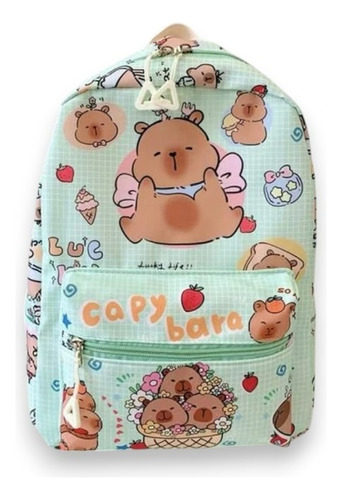 Mochilas Capybara Y Kuromi Modelos Escolar Color Verde Diseño De La Tela Capybara 2