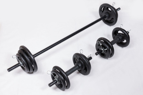 Imagem 2 de 5 de Kit Completo Musculação Fitness Barras 40kg Anilhas Presilha