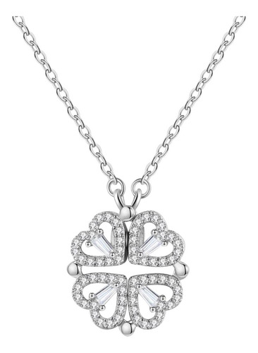 Collar Doble Vista Plata Dije Corazónes Trébol Y Circonias