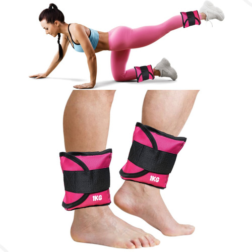 Kit Caneleira Crossfit Fitness Tornozeleira De Peso 1kg Cor Rosa-chiclete