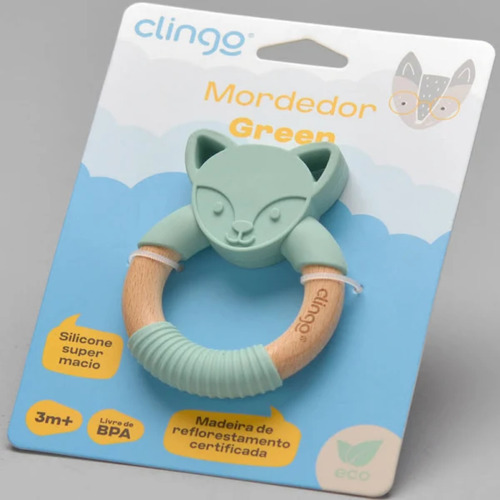 Mordedor De Madeira e Silicone Raposa Tifany Verde Clingo