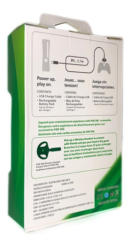 Imagen 3 de 8 de Paquete 10 Kit Carga Y Juega Para Control Xbox 360.