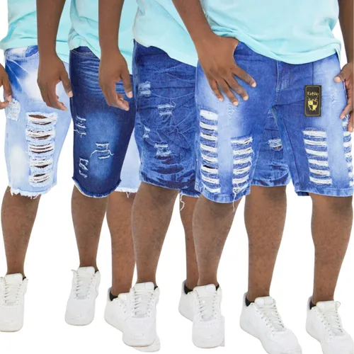 Kit 4 Bermudas Jeans Rasgada Desfiada Lan amento Destoyed Frete