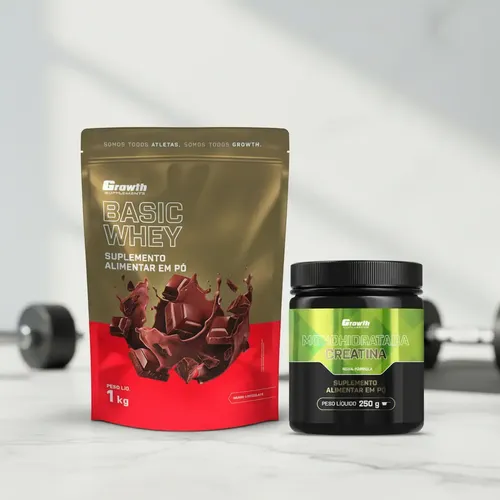 Kit Growth Whey Protein Basic Chocolate 1kg + Creatina Monohidratada 250g