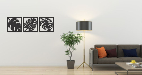 Cuadro Hojas Corte Láser 30x30 Cm Negro Negro