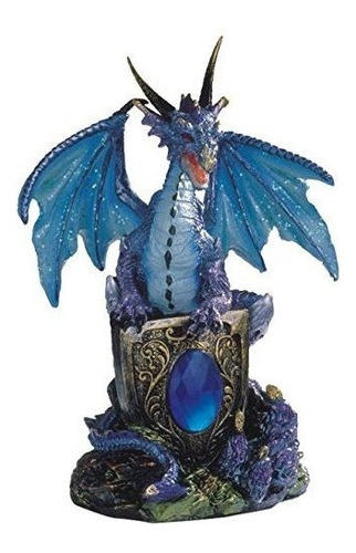 Dragon Azul De Stealstreet Con Escudo En La Roca Figura Cole