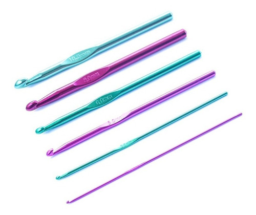 Imagen 1 de 1 de Set De 6 Agujas Crochet Aluminio De 2,5mm A 9mm