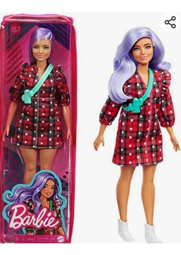 Barbie Fashionista 157 Cabello Morado Curvy Ojos Azules 