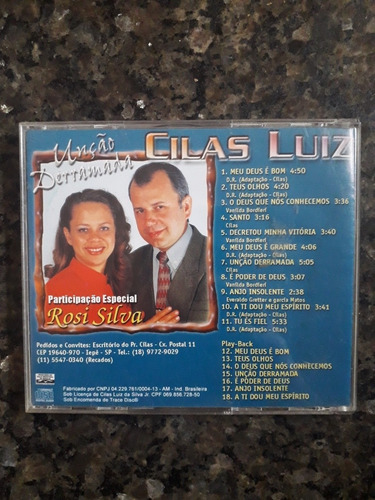 Cd Cilas Luis - Unção Derramada Gospel Play-back (Usado)