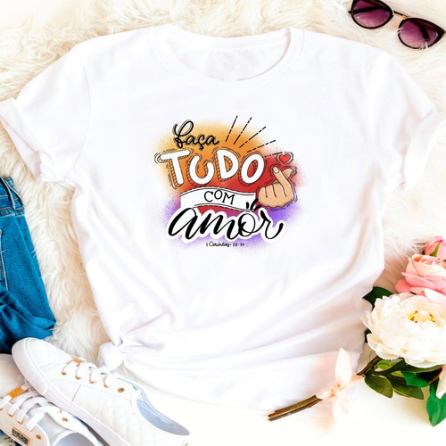 Camiseta Evangélica Faça Tudo Com Amor Blusa Moda Gospel 2