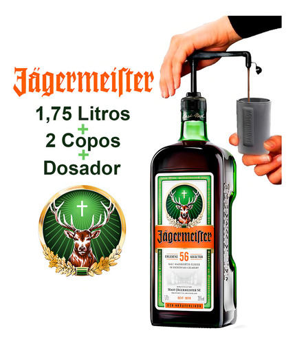 Kit Jagermeister 1,75l + 2 Shot Glasses + Pump