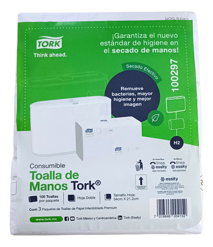 Toalla Para Manos Tork 100297 Premium C/18 Pz Blanco Lisa