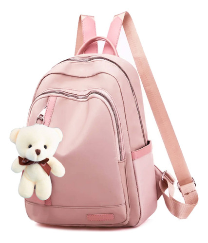 Mochila Feminina Casual Bolsa Delicada Estudante Chaveiro Cor Rosa Desenho do tecido Liso