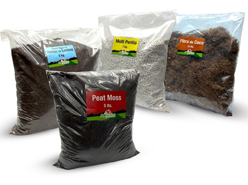 Kit De Sustratos Fibra De Coco, Peat Moss, Perlita, Humus