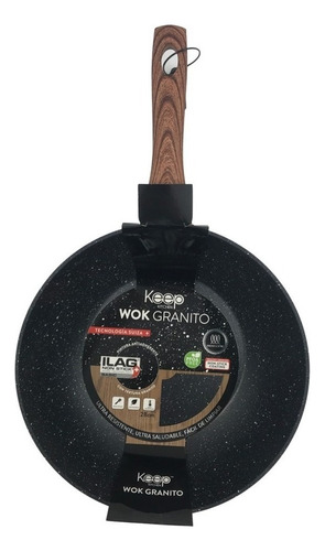 Wok Antiadherente 28cm Linea Granito Keep Color Negro Negro