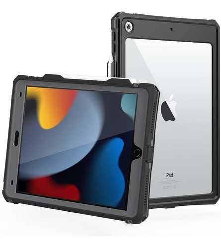 Funda Impermeable Borde Negro Y Tira Para iPad 7/8/9