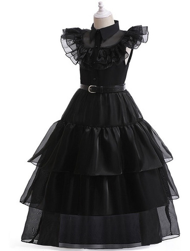 Vestido Negro Gótica Niña Halloween Cosplay Merlina Adams