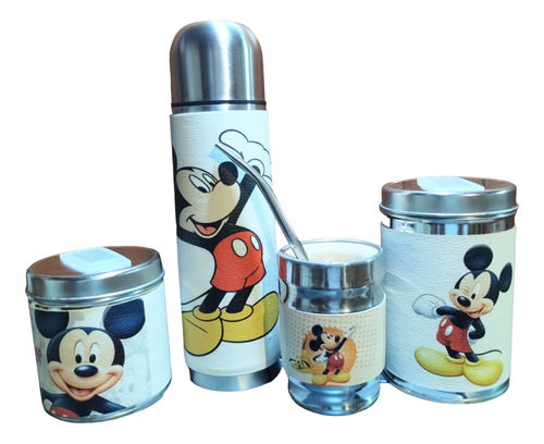 Set Matero 5 Componentes Ecocuero Mickey Termo 1/2 L Bicapa