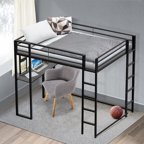 Cama elevada ADOVA Loft individual color negro con diseño de individual fabricada en metal