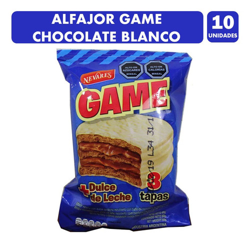 Alfajor Game Blanco De Nevares  (pack Con 10 Unidades)