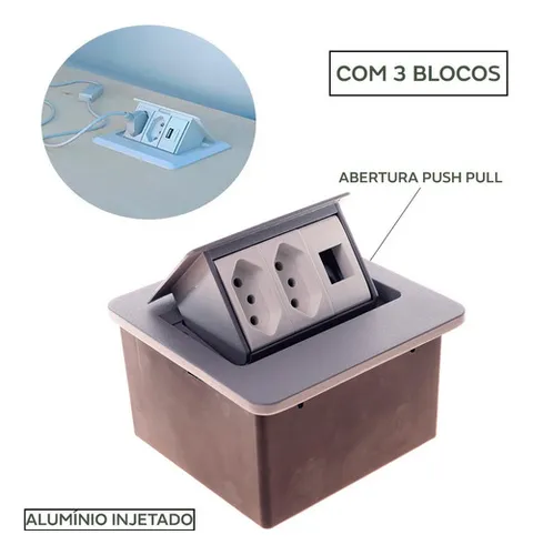 Caja de mesa gris 128 Pratik, 3 bloques, Qtmov