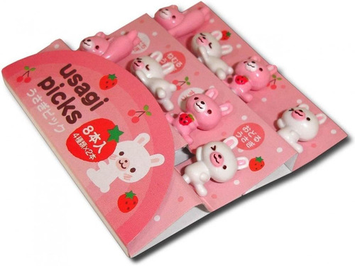 Cutezcute Bento 3d Alimentos Pick  8-piece  Conejo  Rosado/b