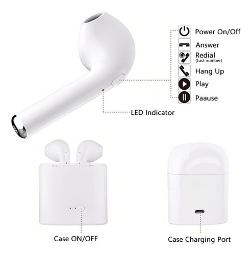 Auriculares inalámbricos Bluetooth 5.0 i7S con micrófono, color blanco