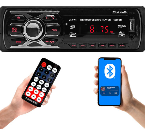 Rádio Mp3 Automotivo Som Carro Com Usb Sd Bluetooth  4x25w