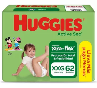 Pañal Huggies Active Sec Xpad Big Talla Xxg Bigp 62 Unid