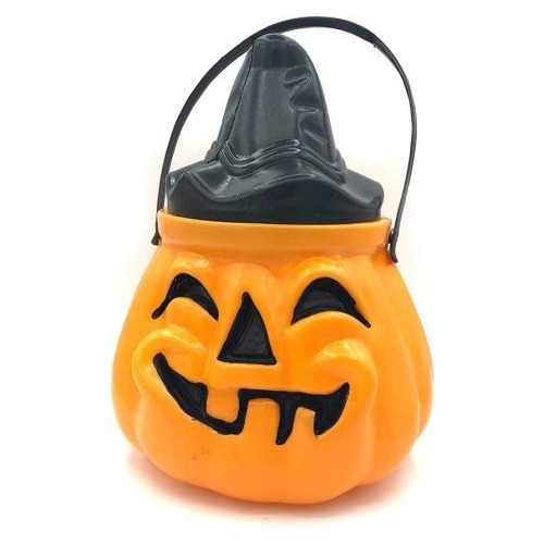 Caramelera Calabaza Con Tapa X 2 U Plastica 13 Cm Halloween