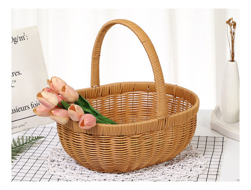 Canasta Grande De Ratán Artificial Para Compras Y Picnic