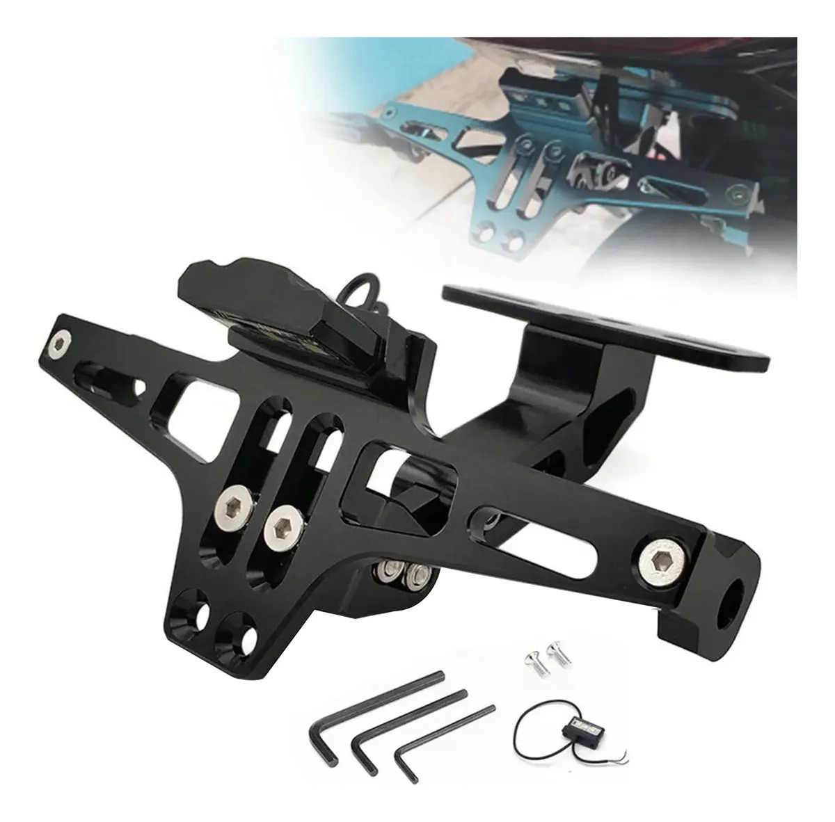 Glowin Porta Placa Universal Para Moto Ajustable Con Luz Led Negro