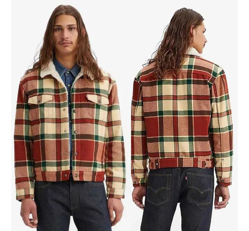 Jaqueta Masculina Levi´s Xadrez Vermelho E Verde Lã Forrada