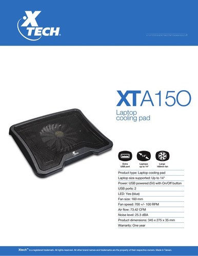 Cooler Base Notebook 160mm Gamer Led Usb Hasta 14´ Xtech