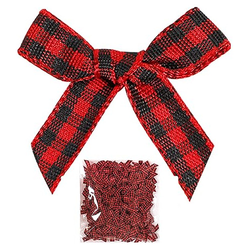 Christmas Buffalo Plaid Mini Ribbon Bows Black Red Chec...