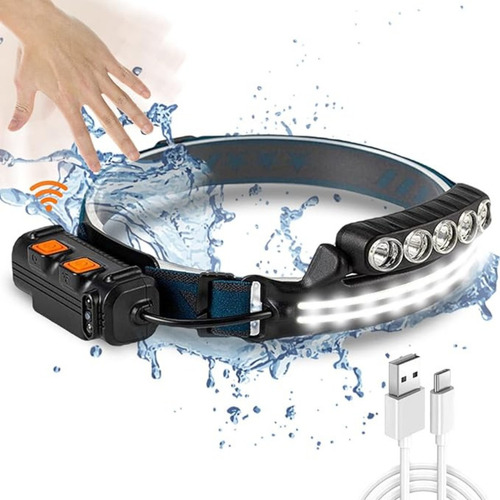 Linterna Frontal Cabeza Led Recargable Usb Sensor Movimiento