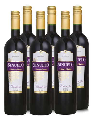 Vinho Sinuelo Tinto Bordô Seco Serra Gaúcha Caixa 6 Garrafas