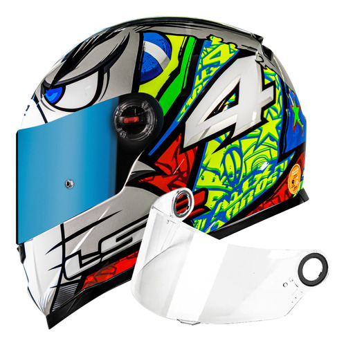 Capacete Ls2 Ff358 Classic Alex Barros Prata/color+viseira