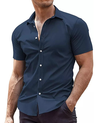 Camisa Hombre Manga Corta Corte Pegado Strech Camisas