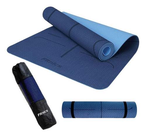 Mat Yoga Colchoneta Tapete Ejercicio 8mm Guías+bolso +correa Color Azul