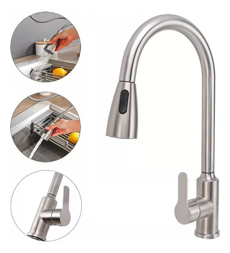 Llave Lavaplatos Flexible Monomando Griferia Niquel 2 Modos
