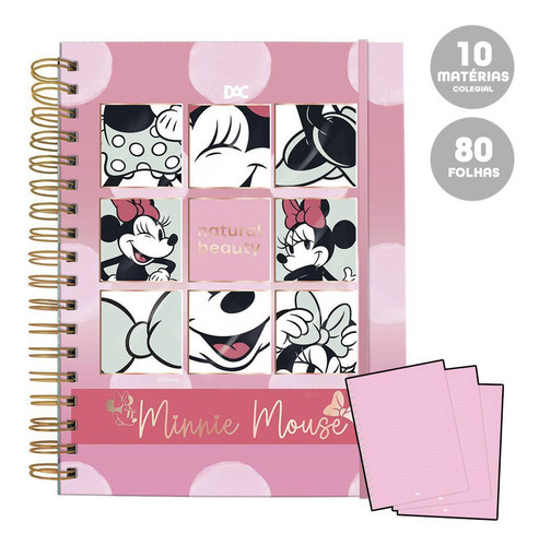 Caderno Smart Colegial 10 Materias 80fl Minnie Rosa Dac