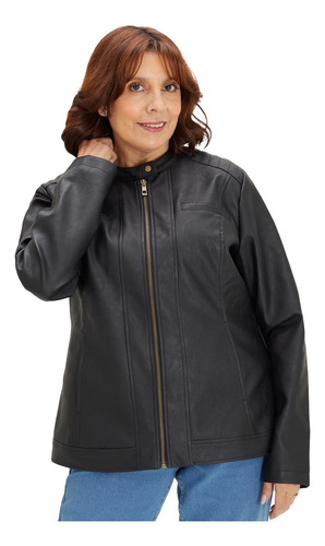 Chaqueta Con Rib Hombro Y Mangas Negro Mujer Fashion's Park