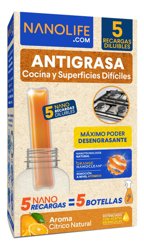 Nanolife Antigrasa - Recarga 600 Ml - 5 Unidades