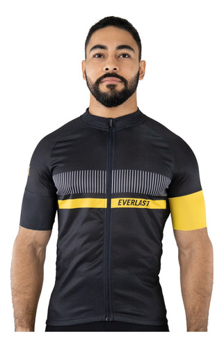 Camiseta De Ciclismo Everlast Negra Con Amarillo