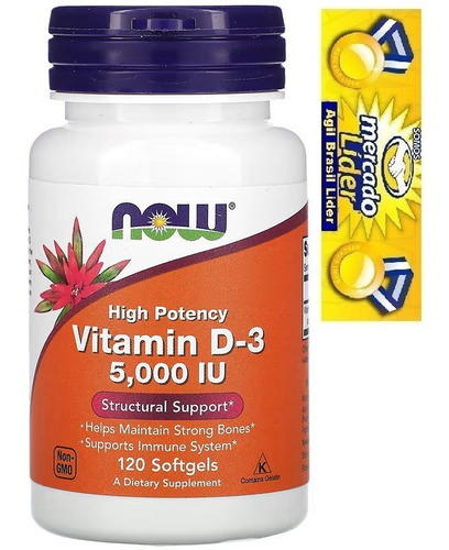 Vitamina D3 5,000 Ui 120 Cápsulas Softgels Now Foods