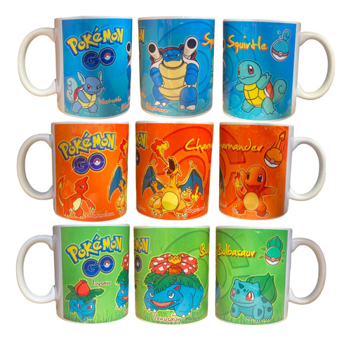 3 Tazas Cerámica Pokemon Charmander Bulbasaur Squirtle 