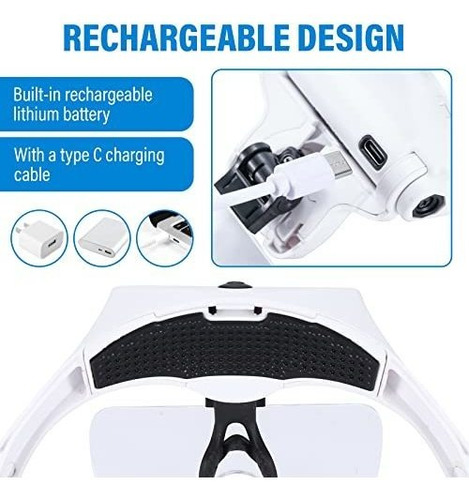 Gafas Lupa Led 5 Lentes 1x-3.5x Recargable - Para