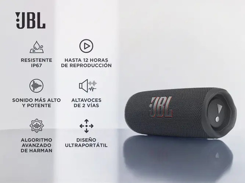 Parlante Jbl Flip 6 Black, Resistente Al Agua!!! Negro