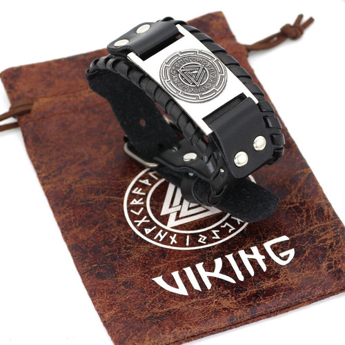 Pulsera Brazalete Cuero Vikingo Brújula Vegvisir Para Hombre